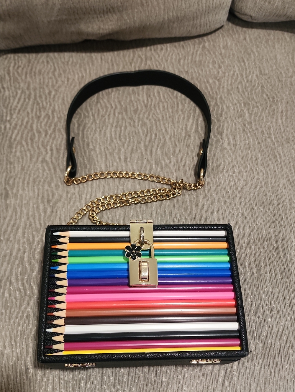 Novelty Colored Pencil Box Crossbody Bag with Gold Chain